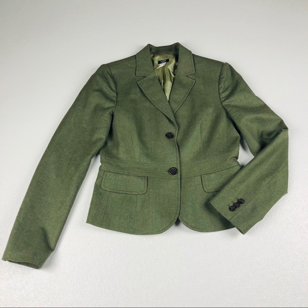 J. Crew Super 110s Green Heathered Wool Blazer